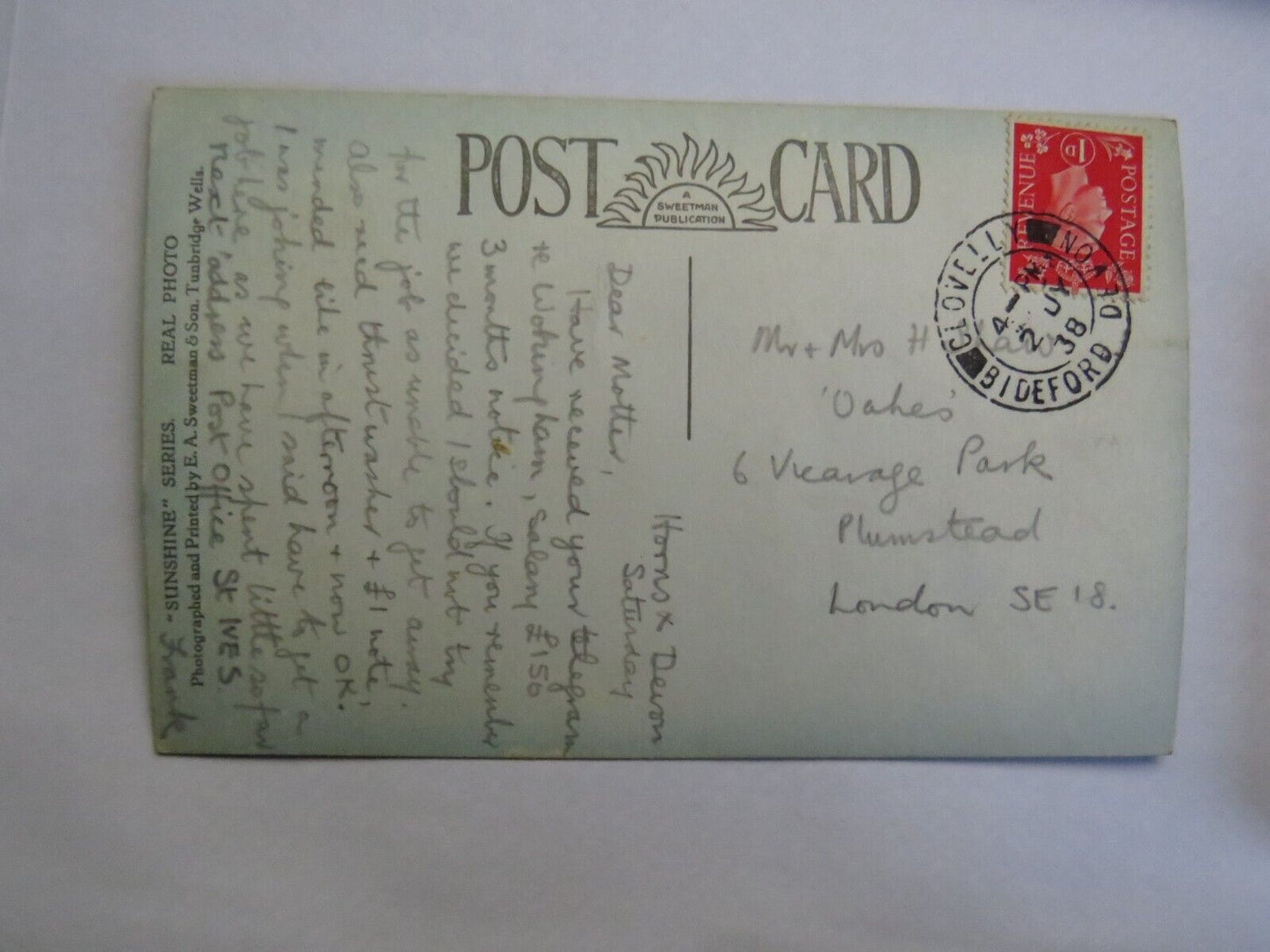 Old Postcard of The Coombe, Peppercombe 1938 - Ref : 1036