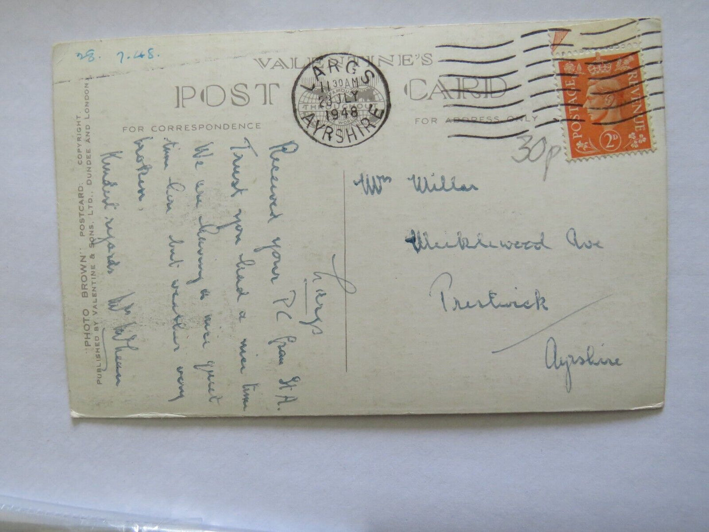 Old Postcard of The Cumbraes , Arran Hills, From Haylie Brae, Largs - Ref : 1002