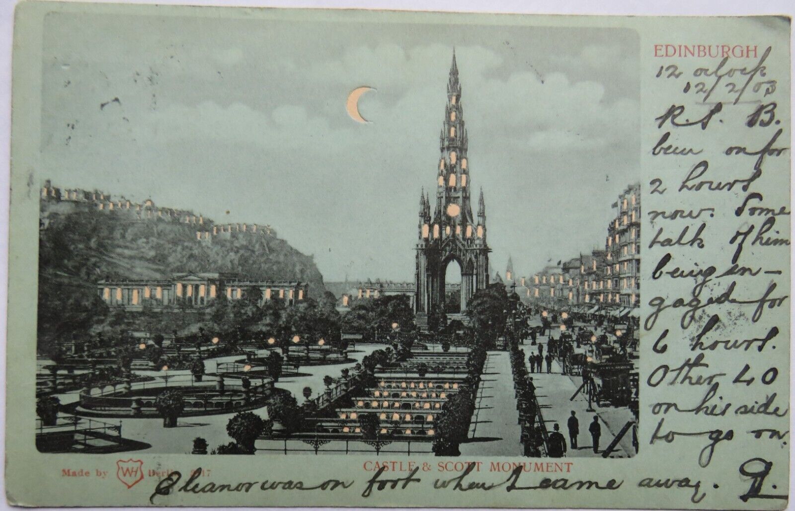 Old Postcard of Castle & Scott Monument, Edinburgh