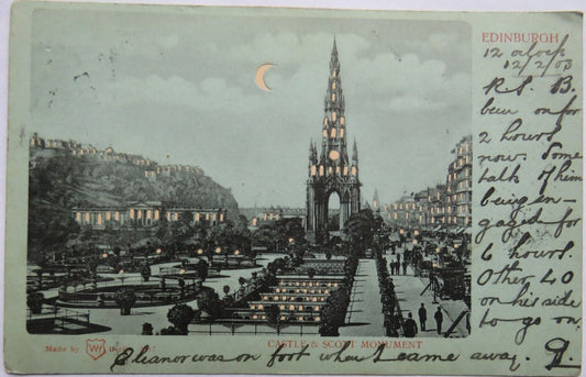 Old Postcard of Castle & Scott Monument, Edinburgh