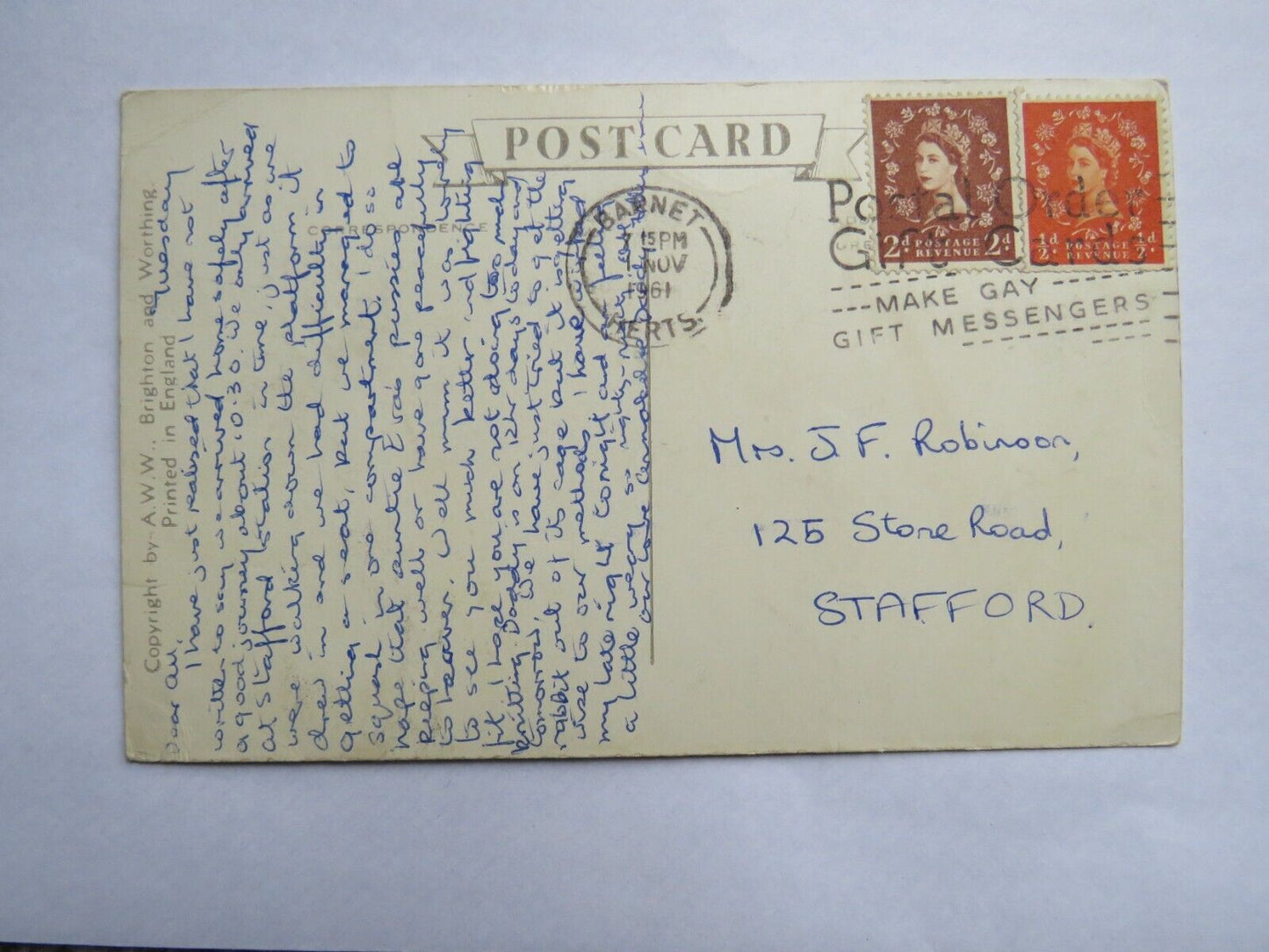 Old Postcard of Greetings from Arundel, 1961