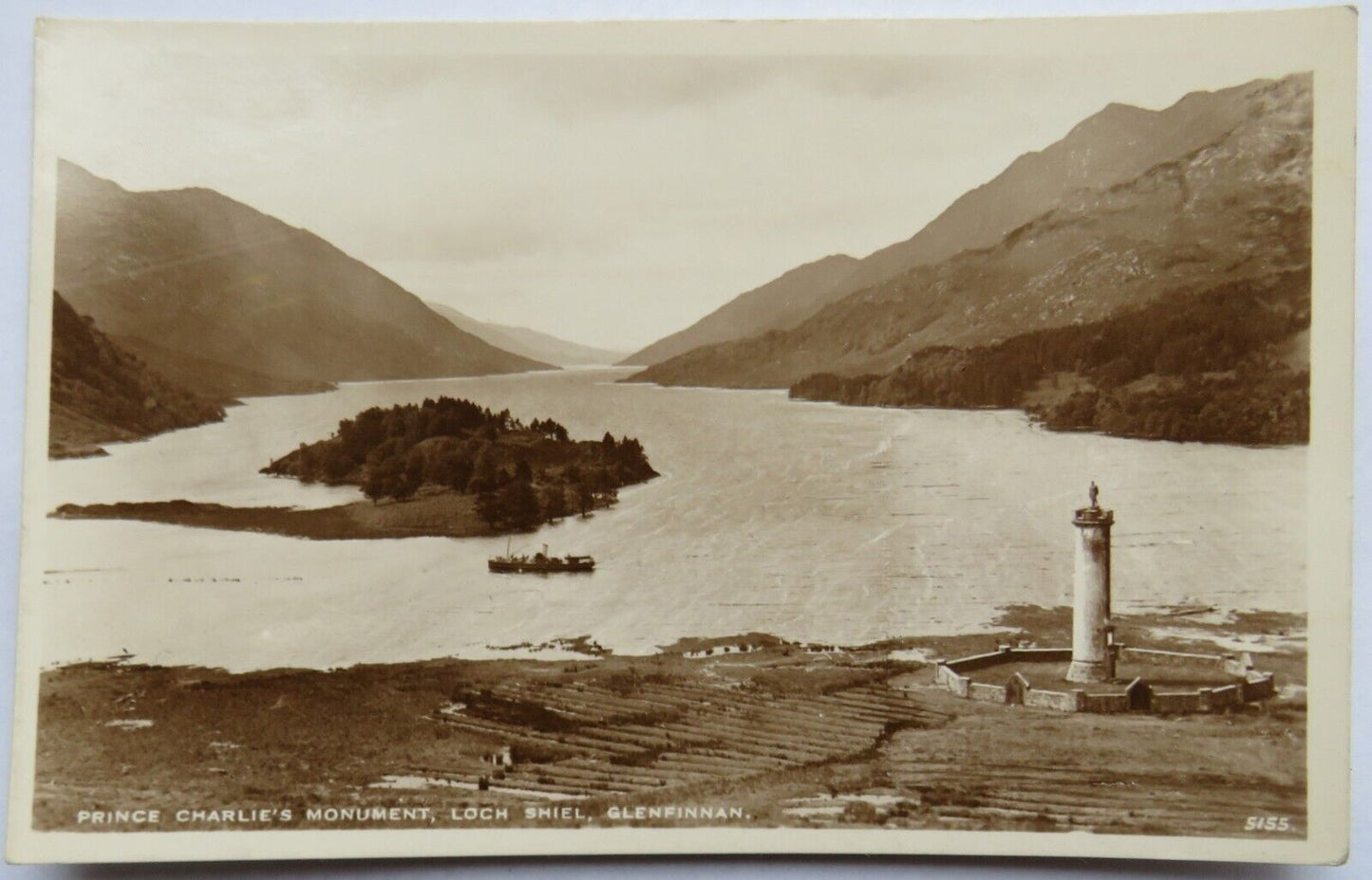 Old Postcard of Prince Charlie's Monument, Loch Shiel, Glenfinnan