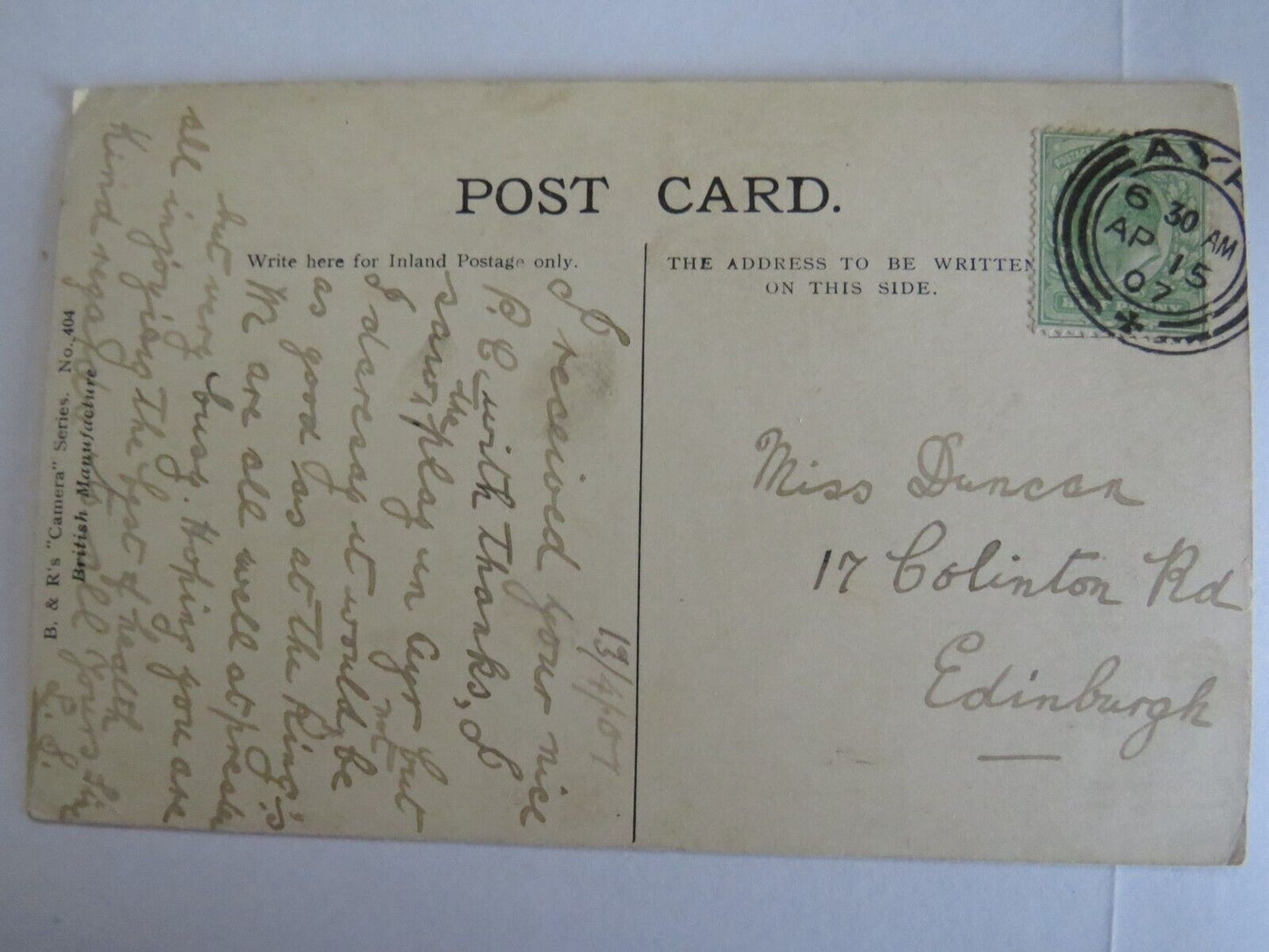Old Postcard of View From Brig O'Doon, Ayr 1907 - Ref : 1017