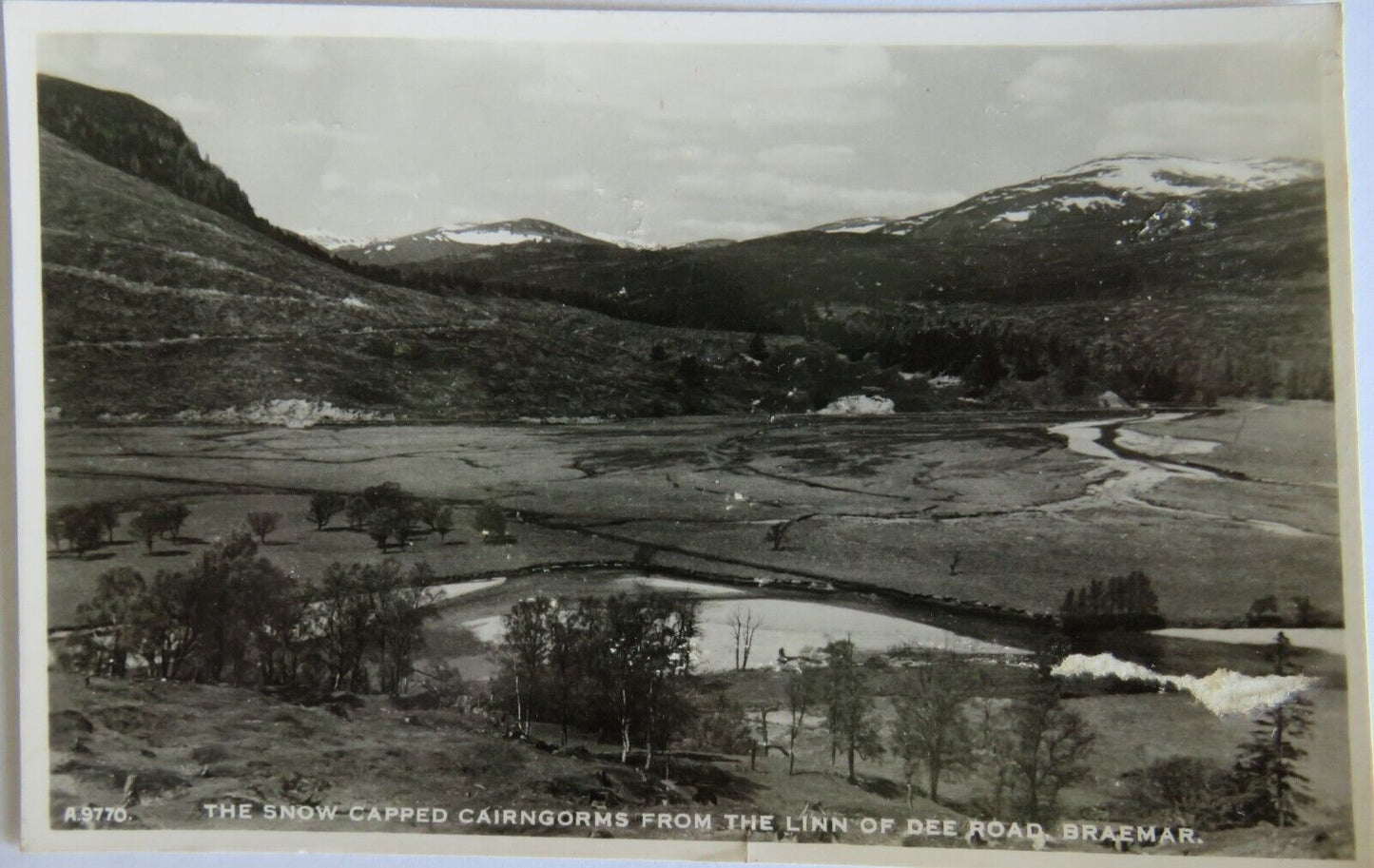 Old Postcard Of The Snow Capped Cairngorms Linn of Dee Road, Braemar- Ref : 1001