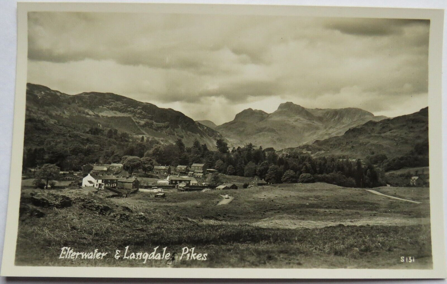 Old Postcard of Elterwater & Langdale Pikes