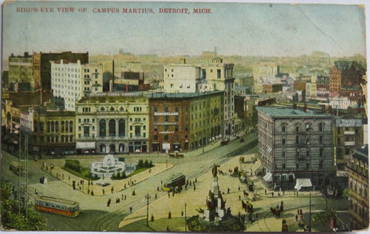 Old Postcard of Bird's Eye View of Campus Martius, Detroit, Mich -  Ref : 1013