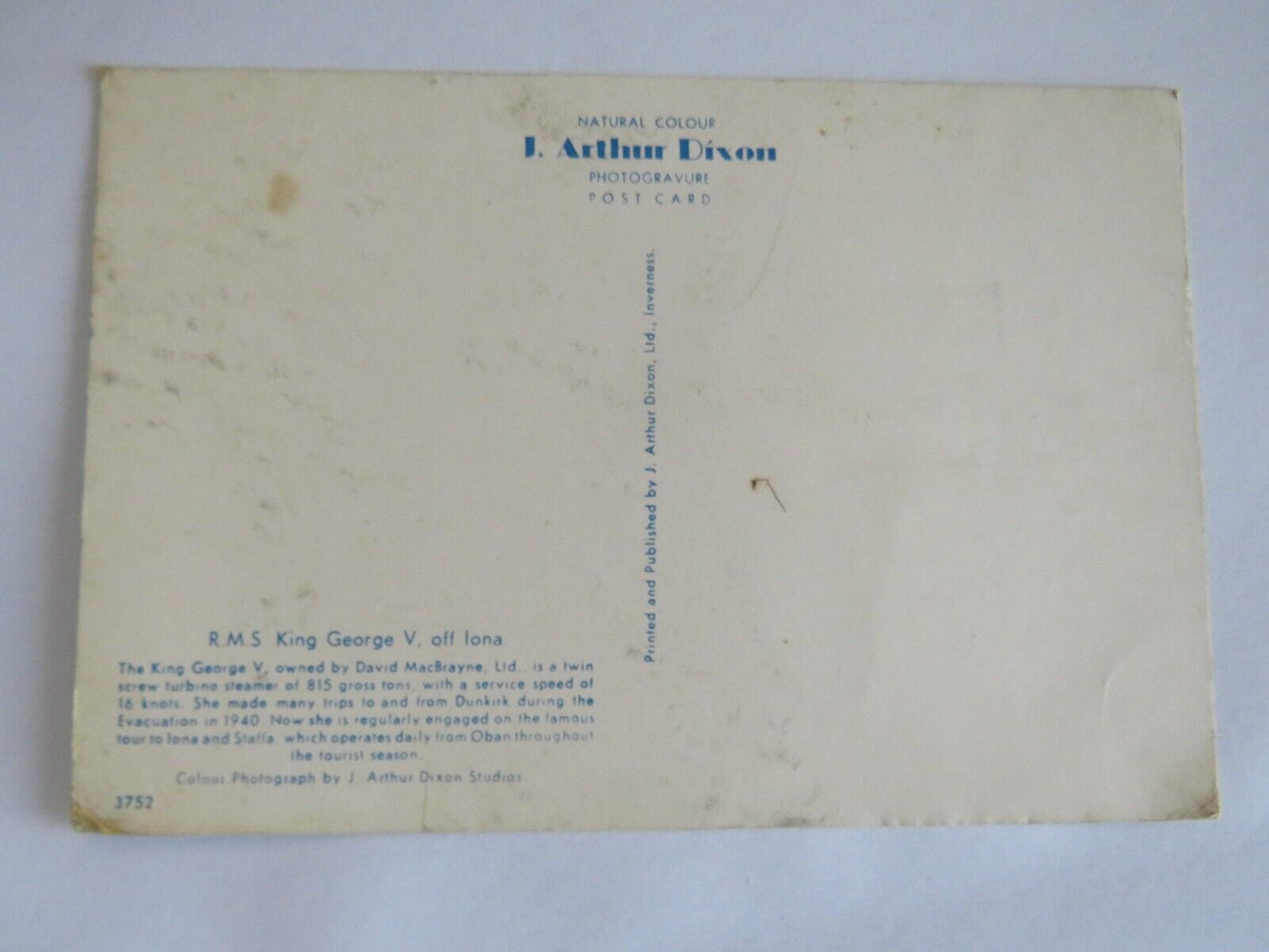 Vintage Postcard of R.M.S. King George V Off Iona - Ref : 1021