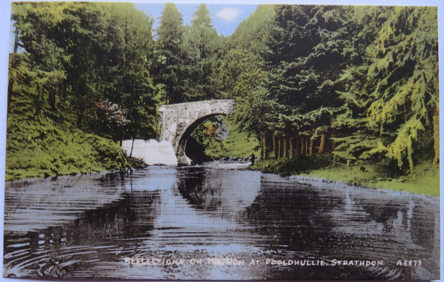 Old Postcard of Reflections On The Don At Pooldhullie, Strathdon, Aberdeenshire