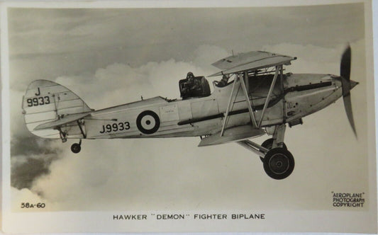 Old Postcard Of Hawker "Demon" Fighter Biplane  - Ref : 1015