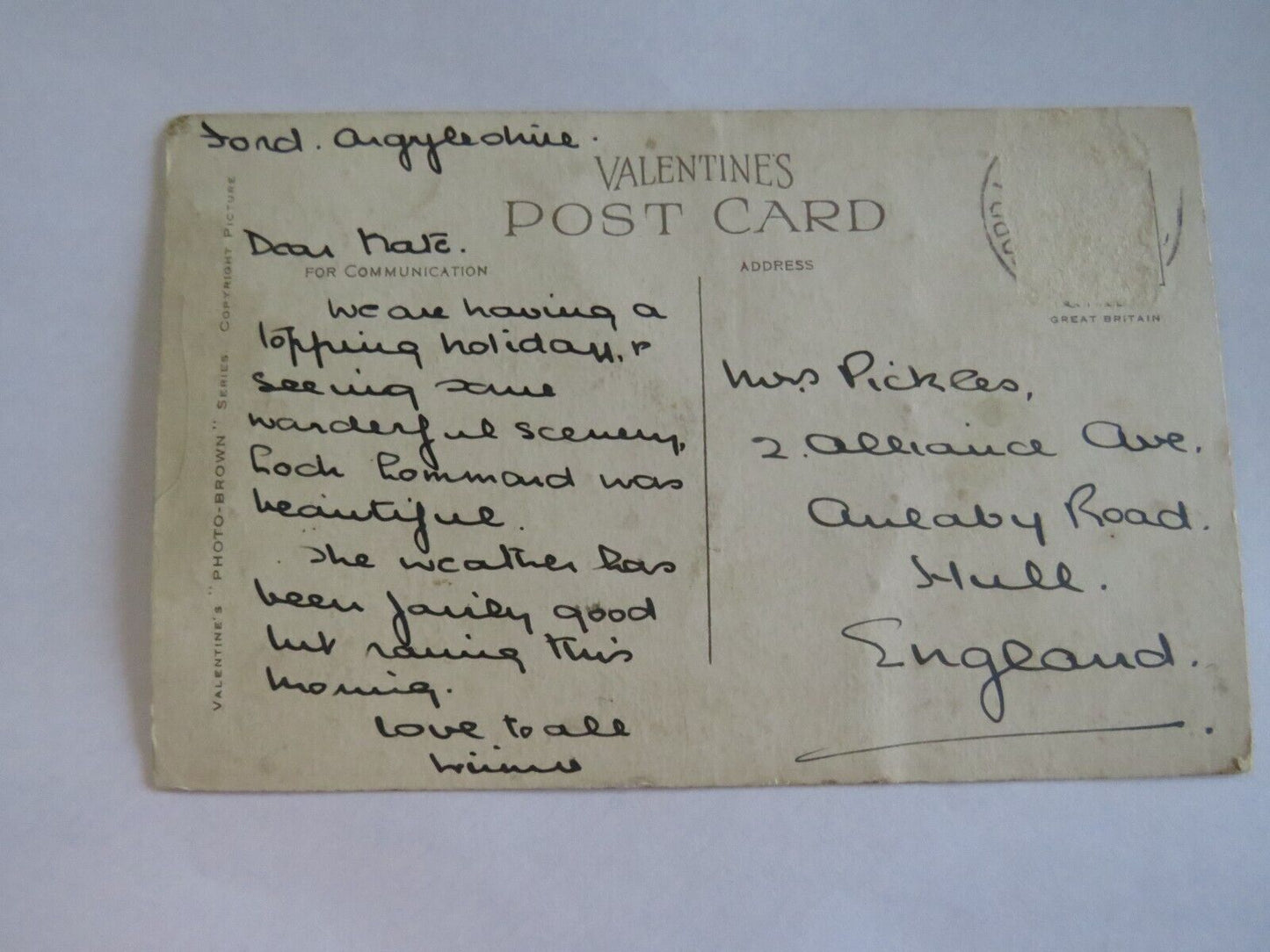 Old Antique Postcard of Loch Lomond From Ardlui - Ref : 1038