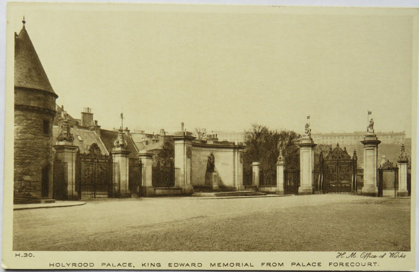 Old Postcard of Holyrood Palace, King Edward Memorial From Palace Forecourt