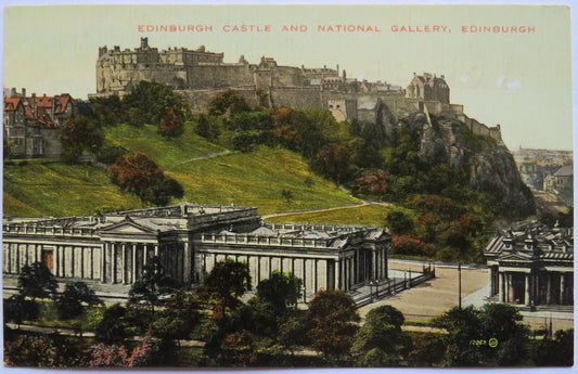Old Postcard of Edinburgh Castle and National Gallery, Edinburgh