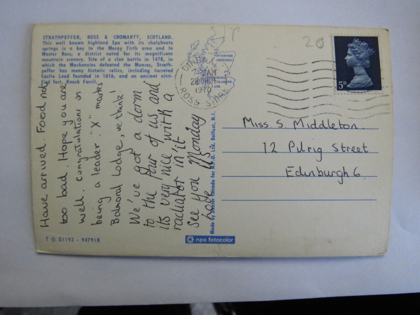 Old Postcard of Strathpeffer, Ross & Cromarty 1970 - Ref : 1037