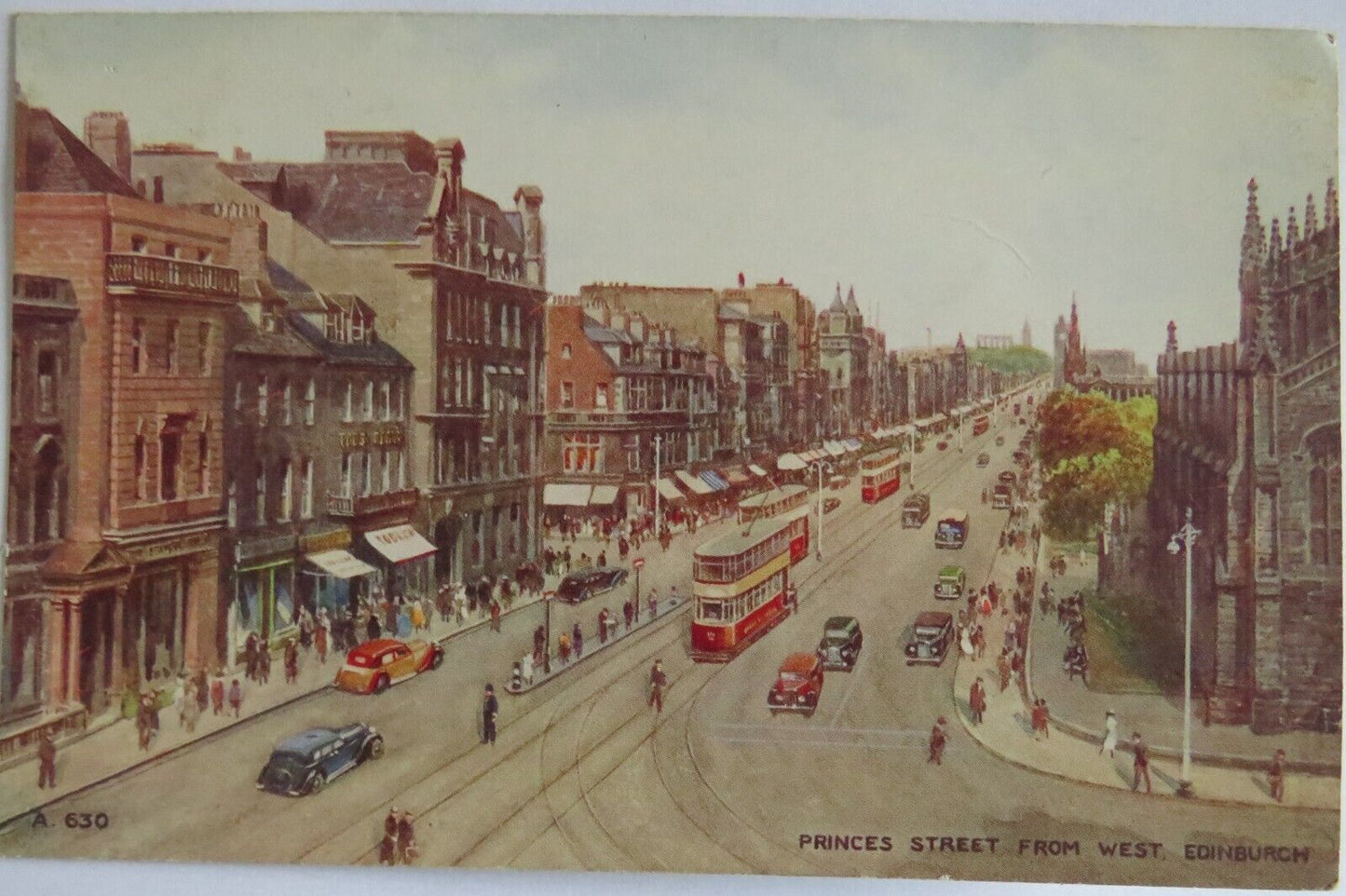 Old Postcard of Princes Street From West, Edinburgh - Ref : 1021