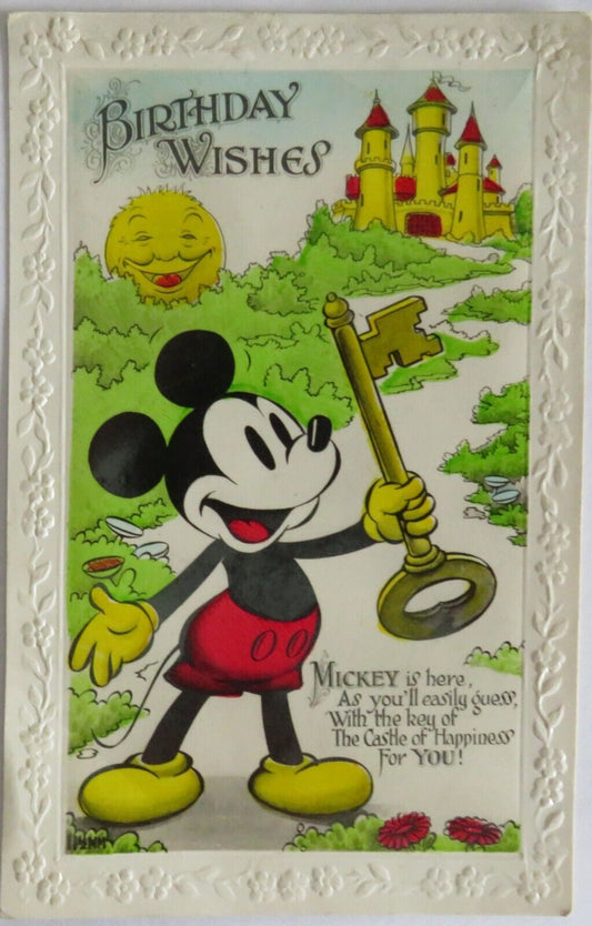 Old Postcard of Birthday Wishes Mickey Mouse 1938 - Ref : 1018