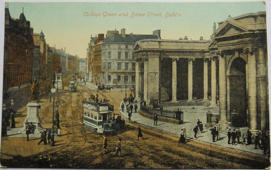 Old Postcard of College Green and Dame Street, Dublin