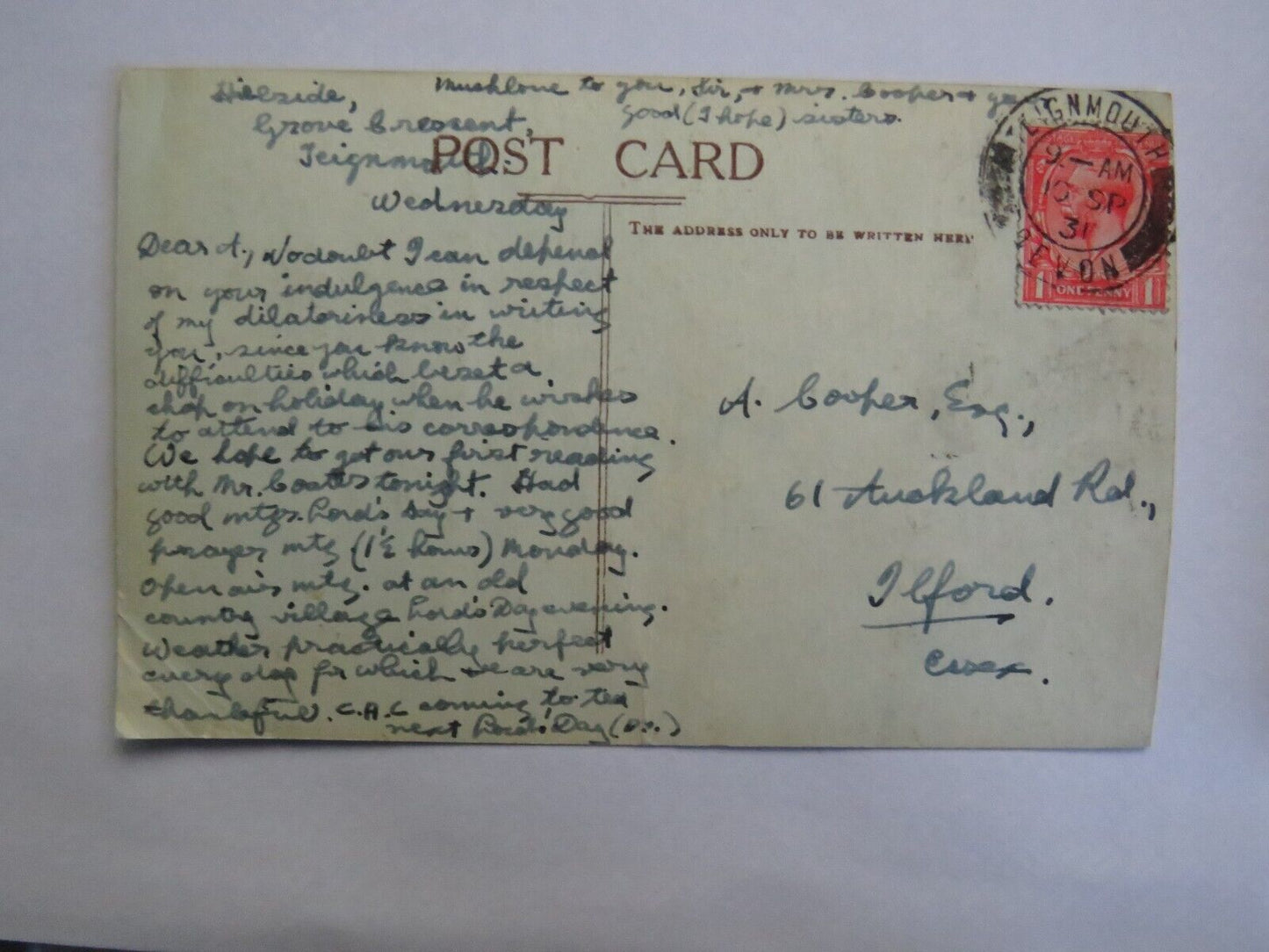 Old Postcard of The Parson, Clerk & Horse Rocks, Dawlish 1931 - Ref : 1036