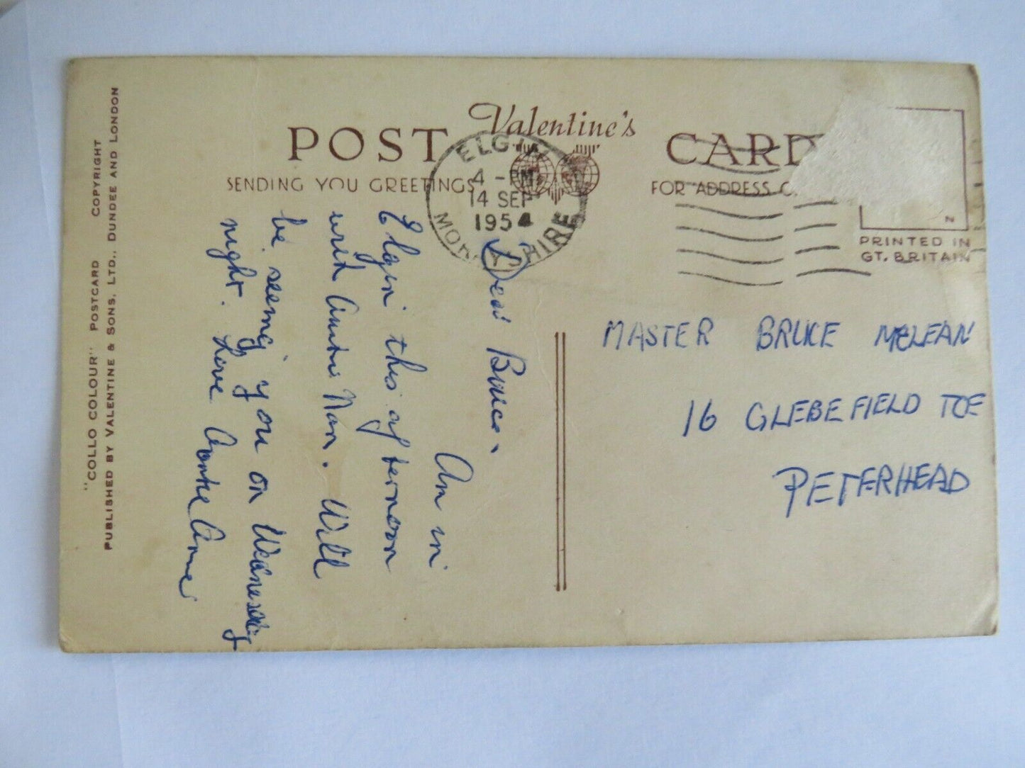 Old Postcard of Good Luck From Elgin 1954 - Ref : 1021
