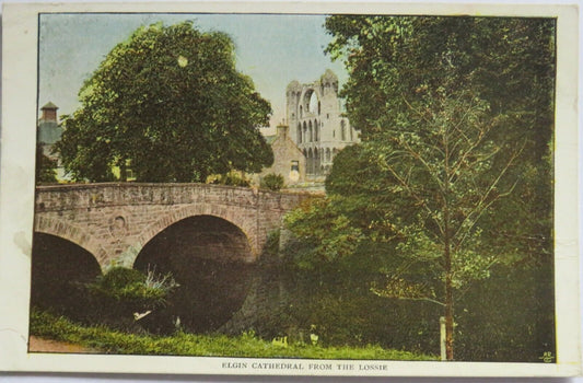 Old Postcard of Elgin Cathedral From The Lossie - Ref : 1010