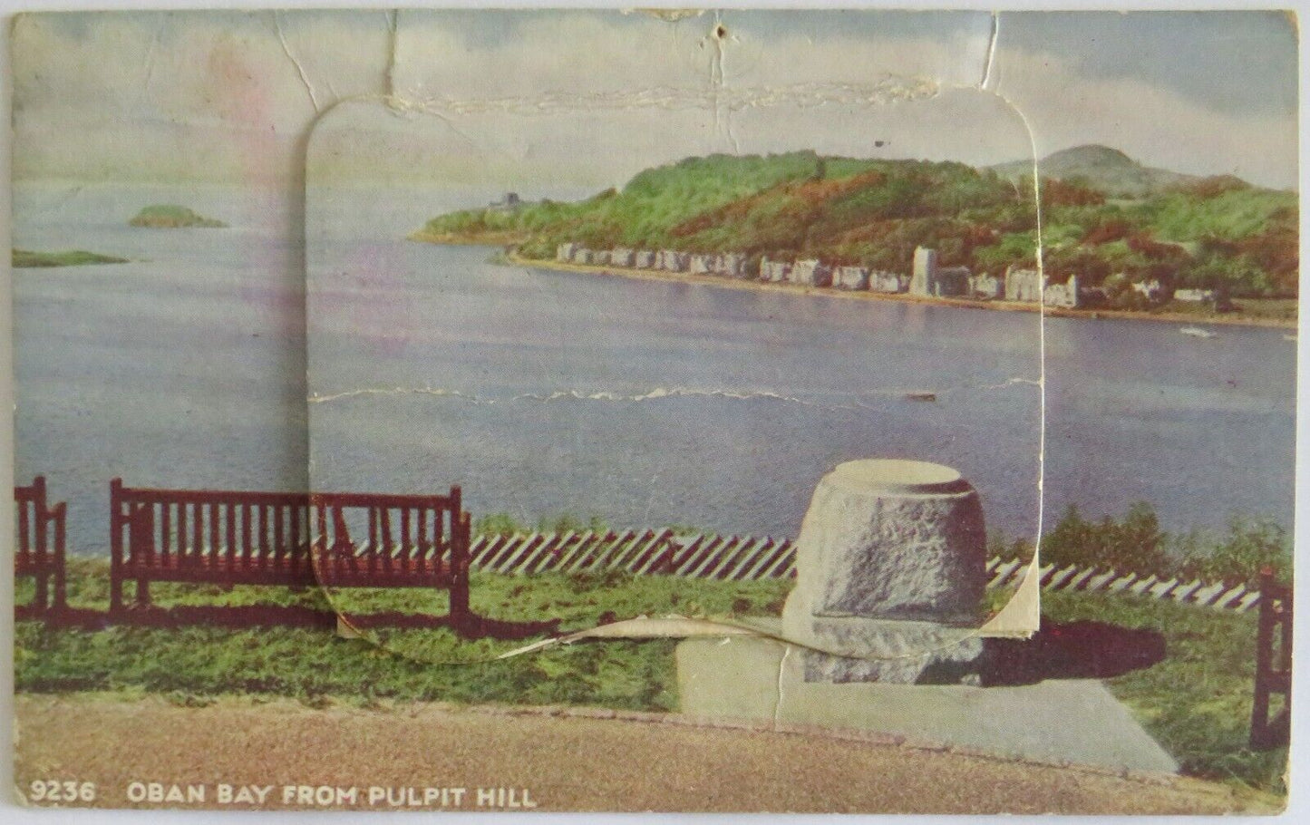 Old Postcard of Oban Bay From Pulpit Hill 1954 With Fold Out Images - Ref : 1022