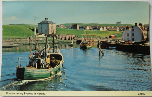 Old Postcard of Boats Entering Eyemouth Harbour 1978