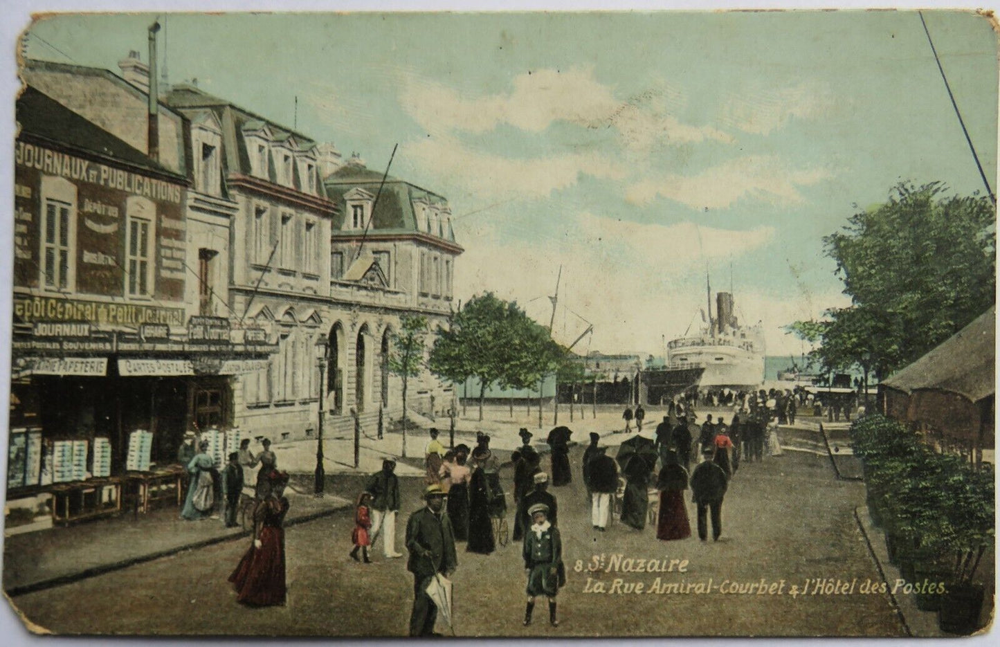 Old Postcard of St Nazaire La Rue Amiral-courbet, L'Hotel des Postes