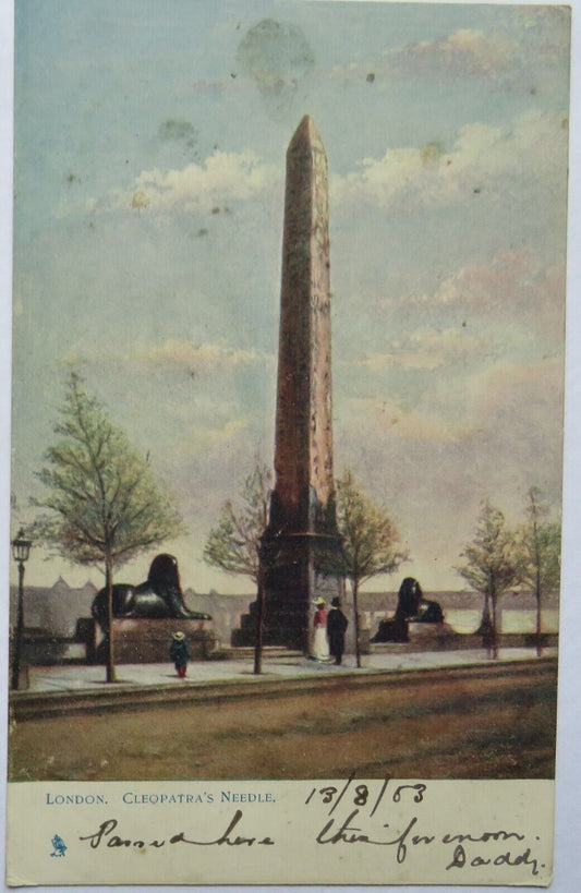 Old Postcard of Cleopatra's Needle, London
