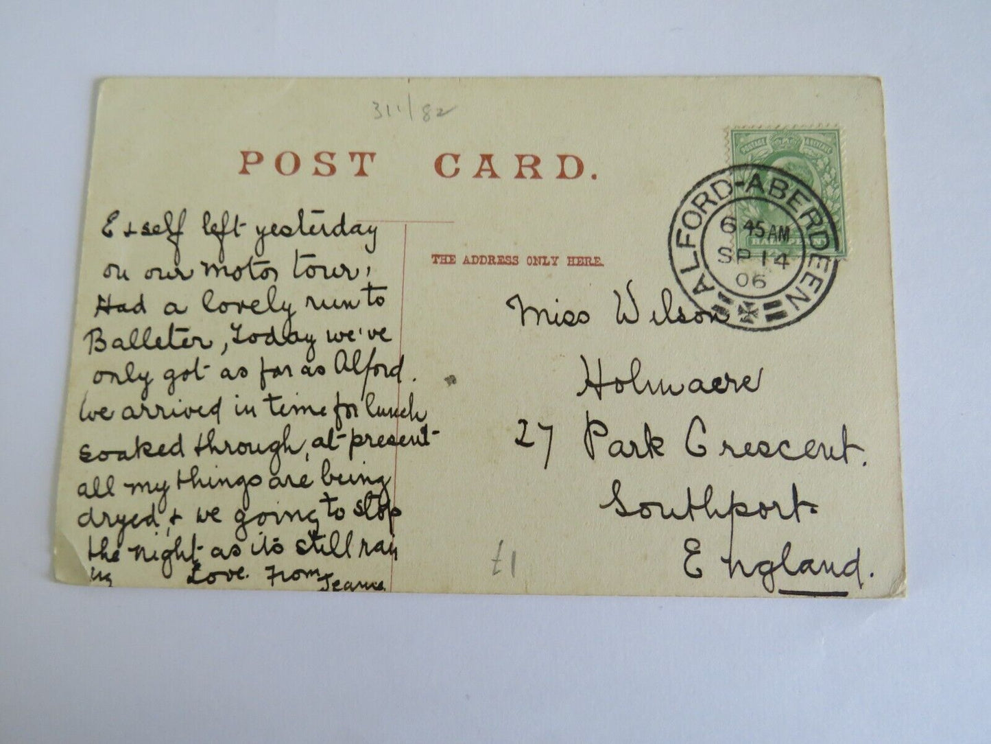 Antique Postcard of Bridge of Keig, Alford 1906 - Ref : 1019