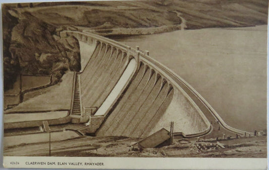 Old Postcard of Claerwen Dam, Elan Valley, Rhayader - Ref : 1030
