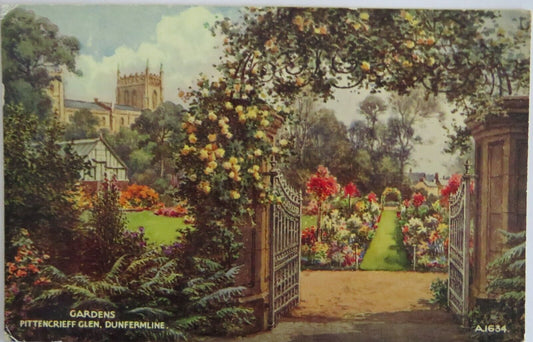 Old Postcard of Gardens Pittencrieff Glen, Dunfermline 1954  - Ref : 1017