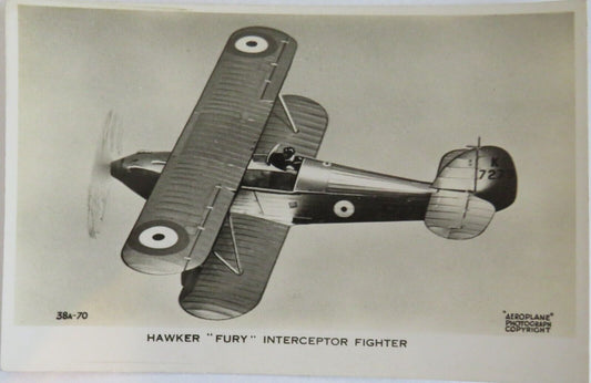 Old Postcard Of Hawker "Fury" Interceptor Fighter - Ref : 1015