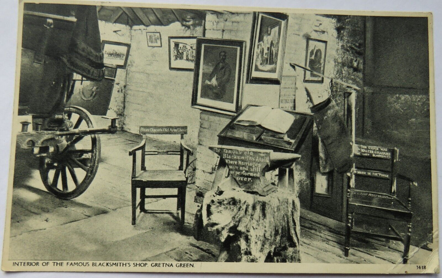 Old Postcard of Interior of the Famous Blacksmith's Shop, Gretna Green, 1934