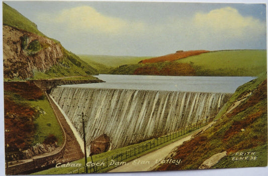 Old Postcard Of Caban Cock Dam, Elan Valley