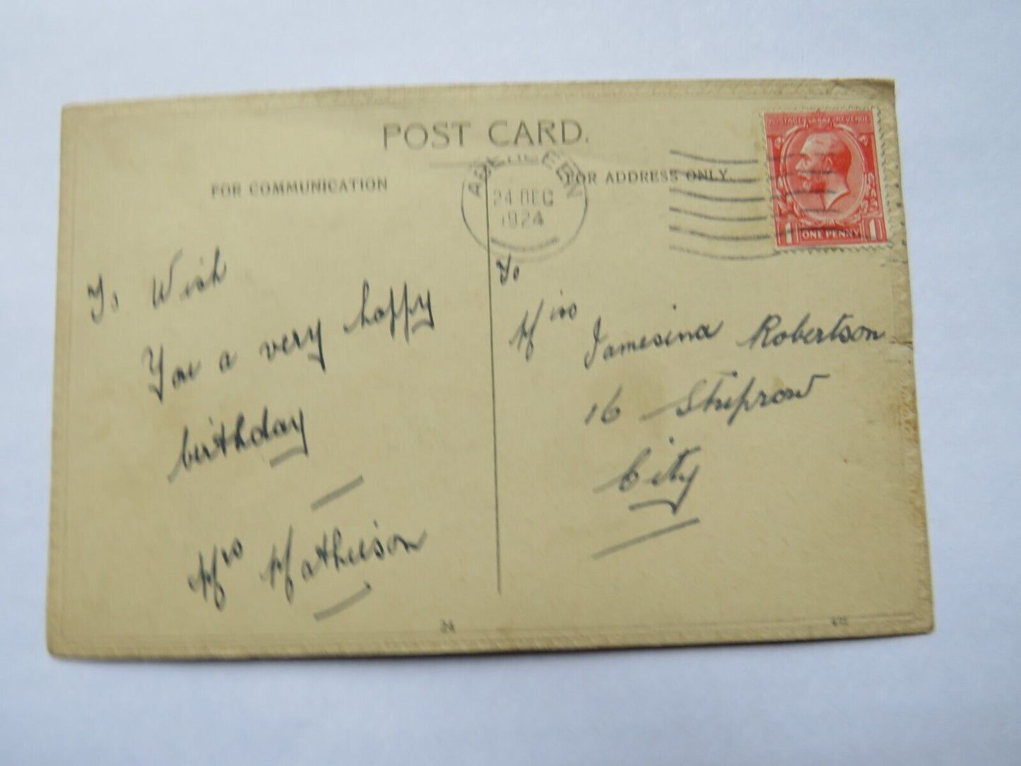 Old Birthday Postcard 1924 "Birthday Pleasures Be Thine"