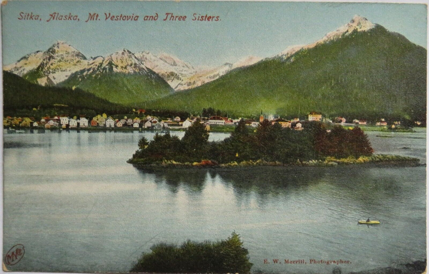 Old Postcard of Sitka, Alaska Mt. Vestovia and Three Sisters - Ref : 1013