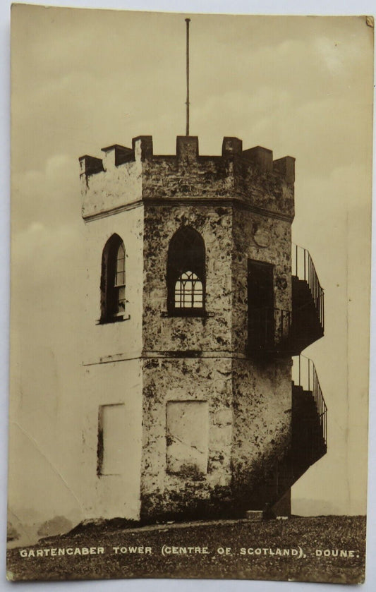 Old Postcard of Gartencaber Tower (Centre of Scotland), Doune