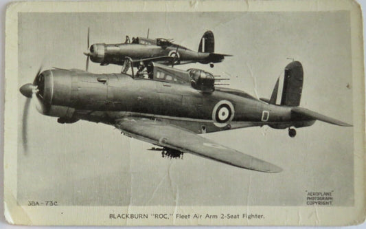 Old Postcard Of Blackburn "ROC" Fleet Air Arm 2-Seat Fighter  - Ref : 1014