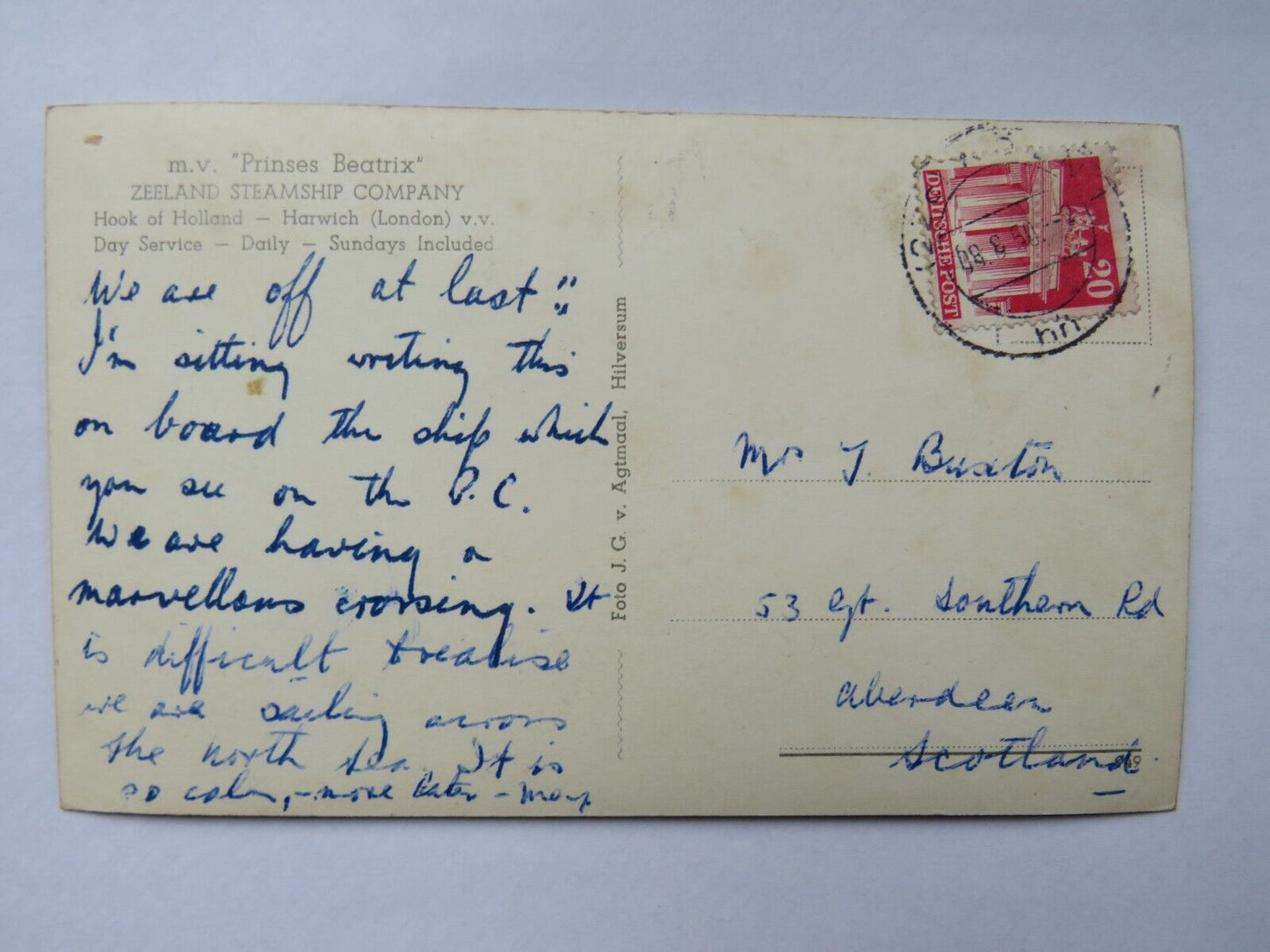 Old Postcard of M.V. "Prinses Beatrix " Zeeland Steampship Company