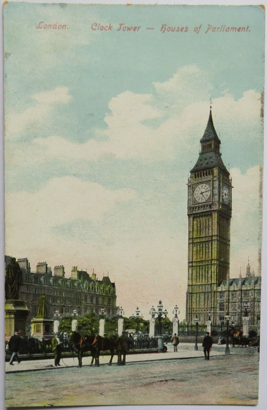 Old Postcard of London Clock Tower Houses of Parliament - Ref : 1034