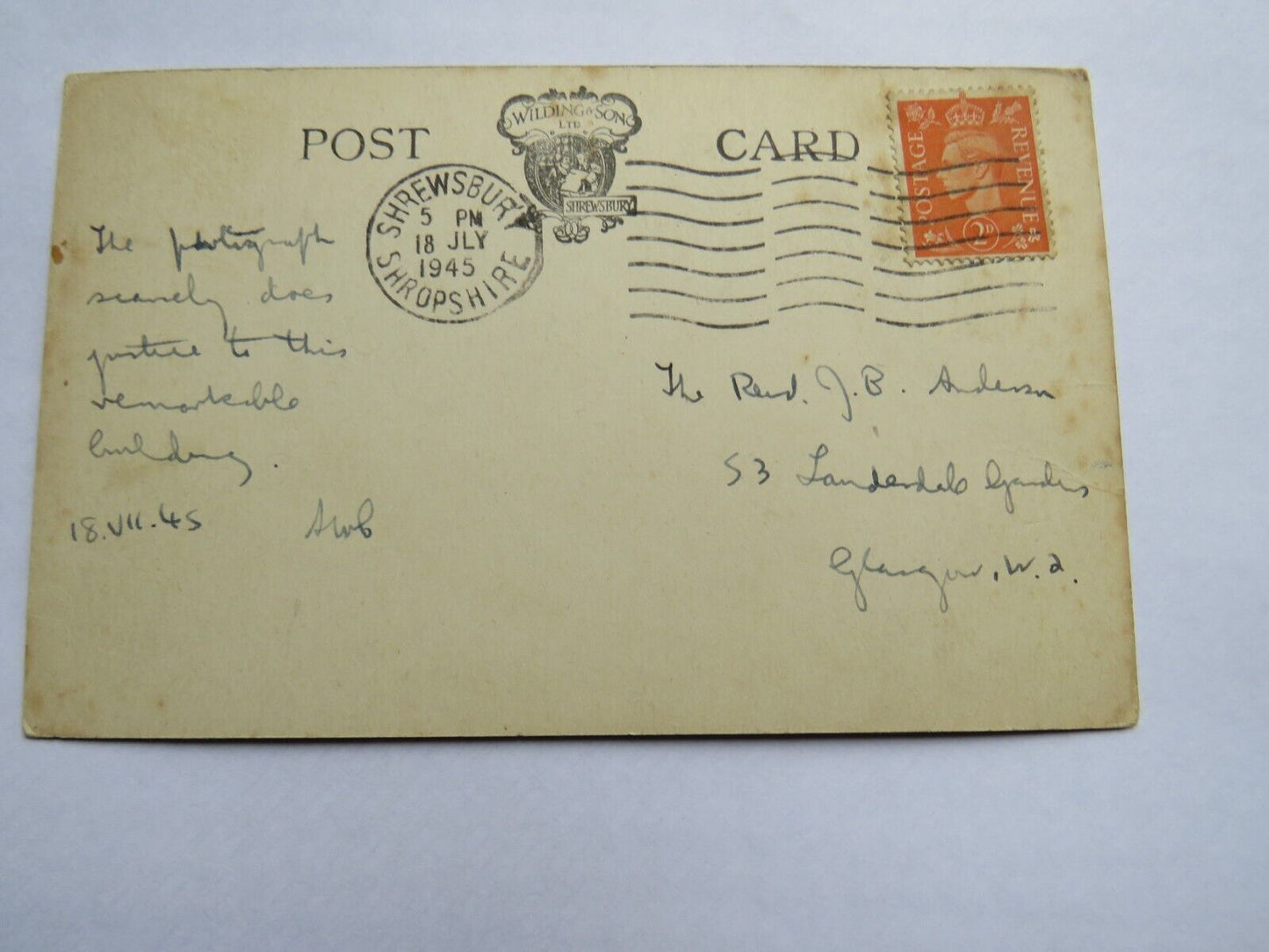 Old Postcard of St. Chad's Church, Shrewsbury, 1945