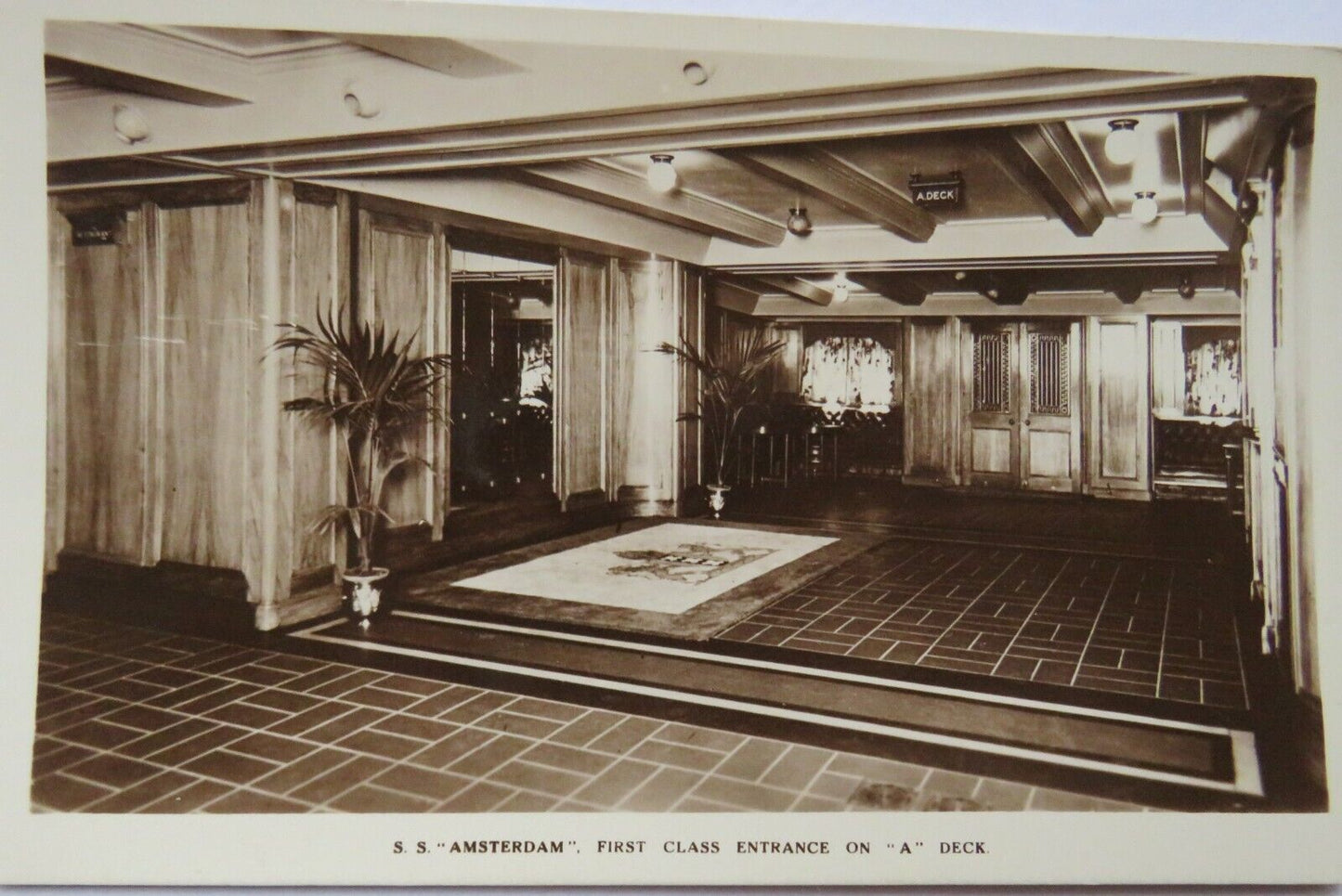 Old Postcard of S.S. "Amsterdam" First Class Entrance On "A" Deck