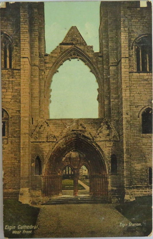 Old Postcard of Elgin Cathedral West Front - Ref : 1027