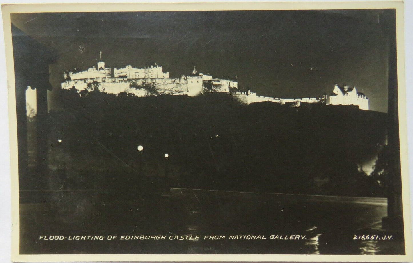 Old Postcard of Flood-Lighting of Edinburgh Castle From National Gallery, 1938