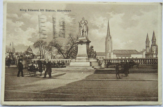 Old Postcard of King Edward VII Statue, Aberdeen, 1945