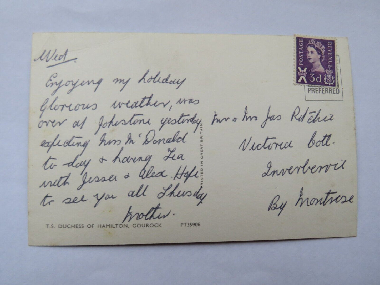 Vintage Postcard of T.S Duchess of Hamilton, Gourock