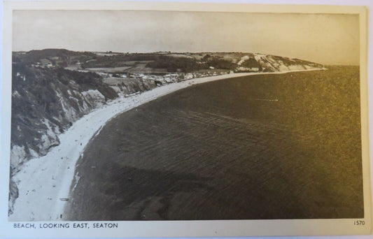 Old Postcard of Beach Looking East, Seaton, Devon