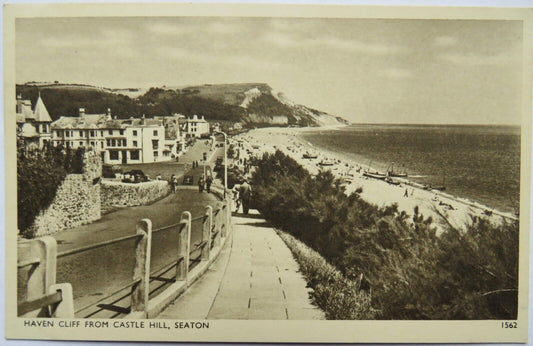 Old Postcard of Haven Cliff From Castle Hill , Seaton