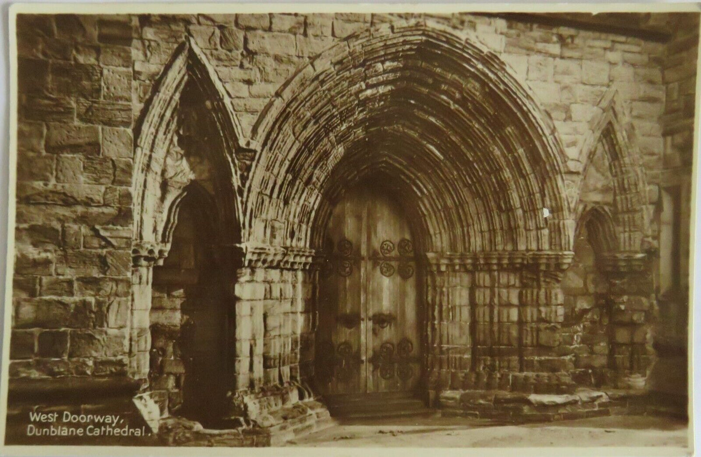 Old Postcard of The West Doorway Dunblane Cathedral - Ref :1043