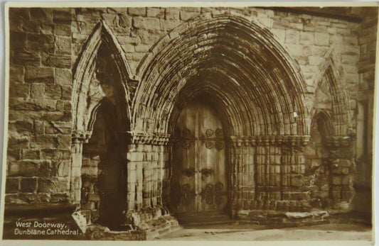 Old Postcard of The West Doorway Dunblane Cathedral - Ref :1043