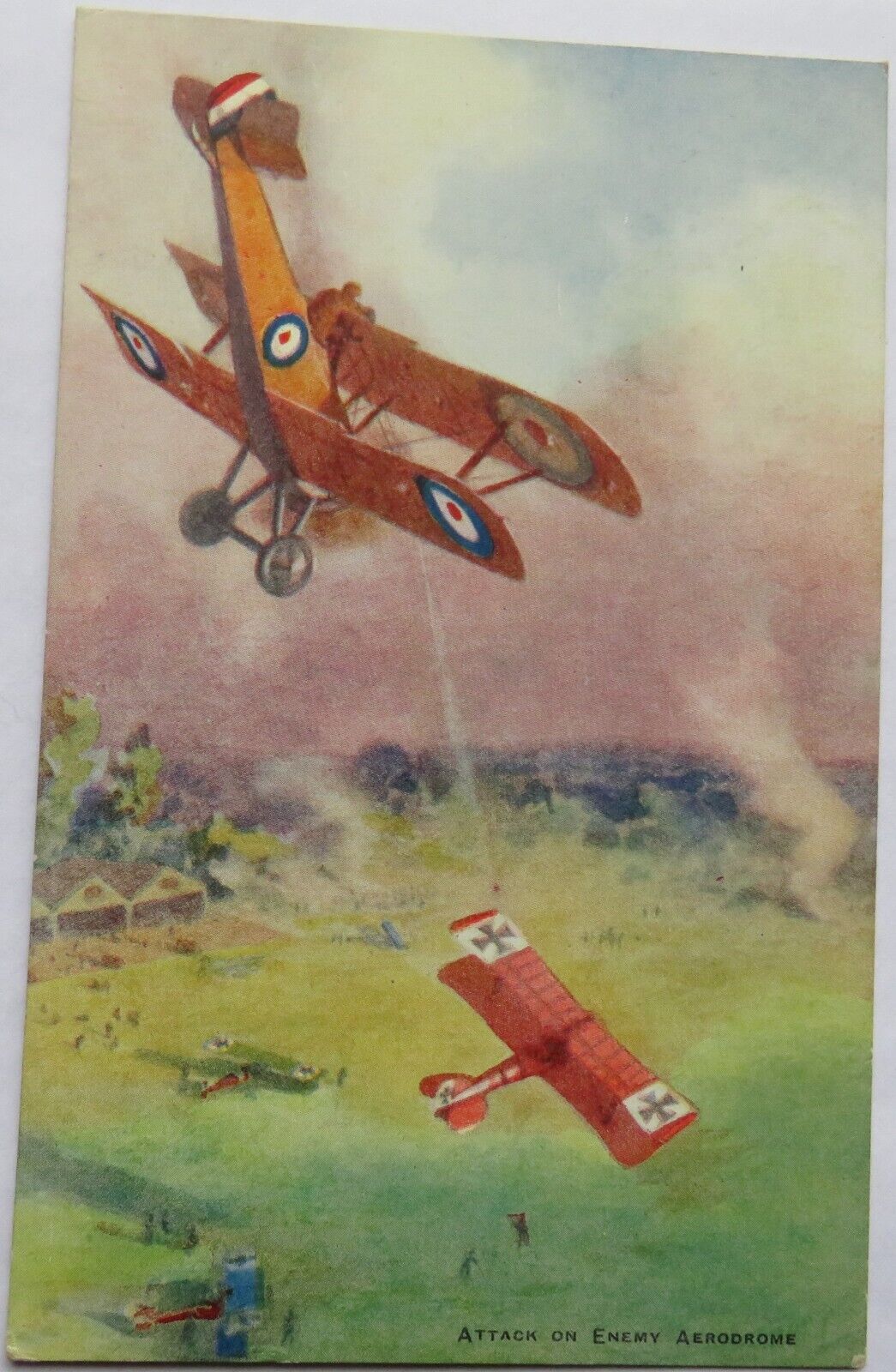 Old Postcard of Attack on Enemy Aerodrome